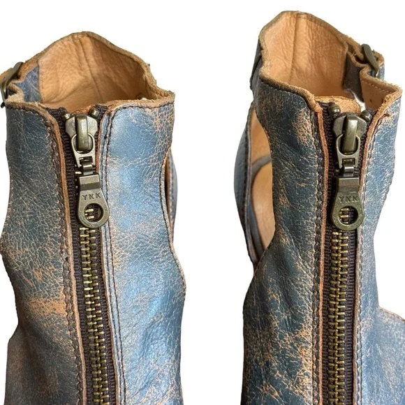 Bed Stu blue Olena zip front peep toe block heels SZ. 6 - Picture 6 of 15